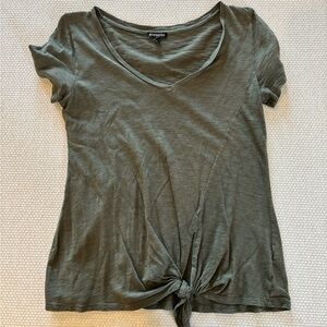 Express Dark Green Women's V-Neck Knot Tee